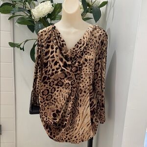 Jones New York Brown and Tan Asymmetrical Blouse